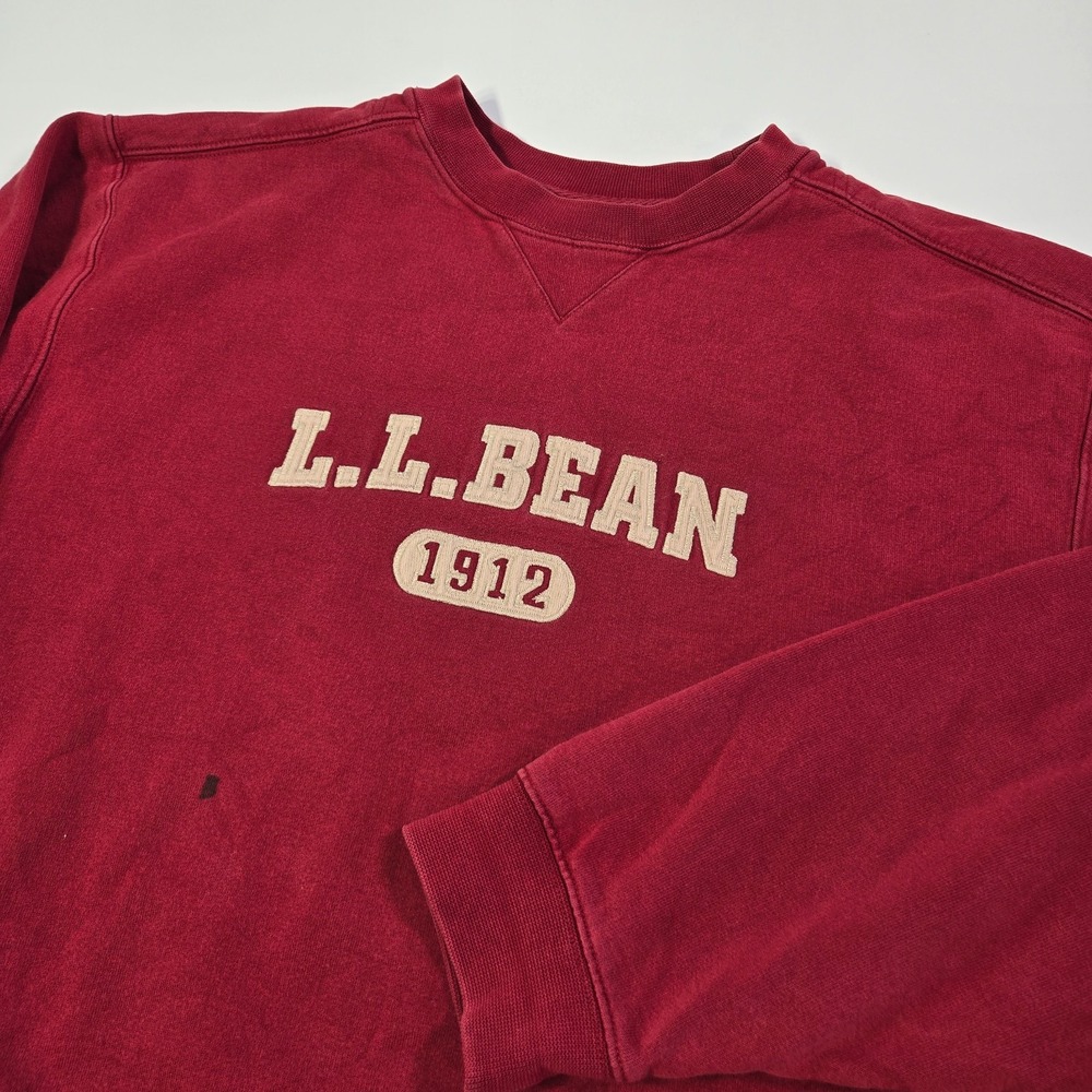 Vintage LL Bean Sweatshirt Mens Large Red Crew Neck Spellout Embroidered 1912 - Picture 2 of 8